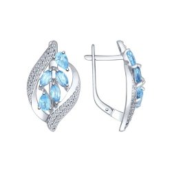 Серьги из серебра с голубыми топазами и фианитами (Арт.92021509)