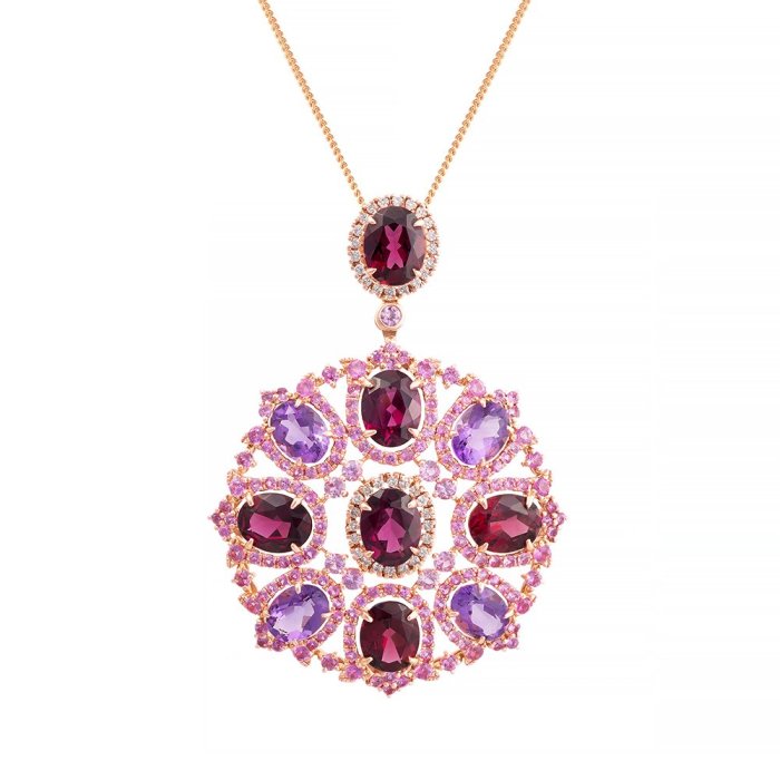 Цепь из золота с аметистом и бриллиантом (Арт.pt-32226_tsp_ps_am_rh_pink)