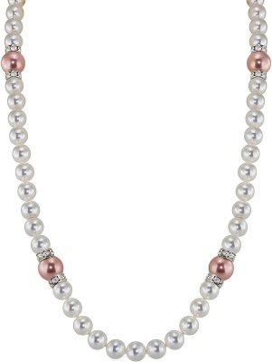 Ожерелье из серебра с жемчугом и куб. цирконием (Арт.102l-sr5-1-14)