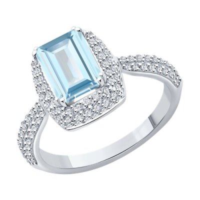 Кольцо из белого золота с бриллиантами и аквамарином (Арт.6014369-3)