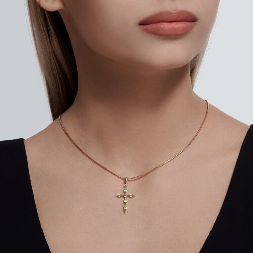 Подвеска крест золотая пробы 585 с хризолитом (Арт.51-330-02045-5)