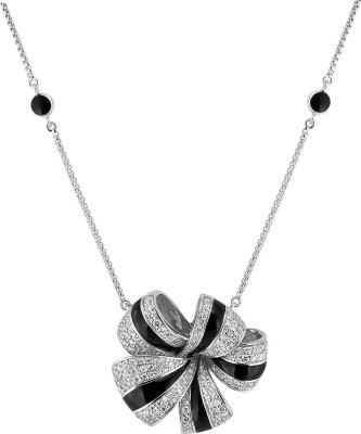 Ожерелье из белого золота с бриллиантом и эмалью (Арт.sj510glb)