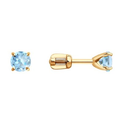 Серьги пусеты золотые пробы 585 с топазом (Арт.727408)