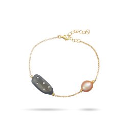 Браслет из серебра с жемчугом и куб. цирконием (Арт.rb-b345-4-x-bl-pn-x-w)