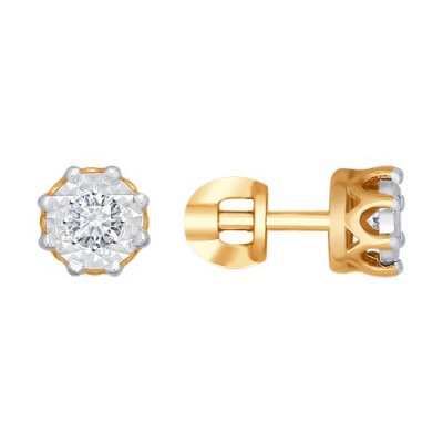 Серьги из комбинированного золота с алмазной гранью с бриллиантами (Арт.1021173)