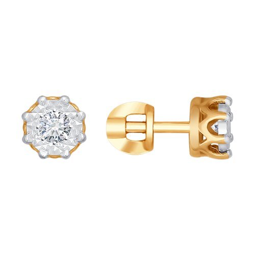 Серьги из комбинированного золота с алмазной гранью с бриллиантами (Арт.1021173)