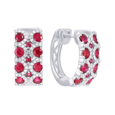 Серьги из белого золота с бриллиантом и рубином (Арт.e33437_sr_ru_wg)