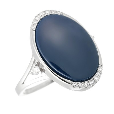 Кольцо серебряное с керамикой и фианитами «Ночной Овал» Fresh Jewelry (арт.TC-R00375-Вl-W-X-X-W)