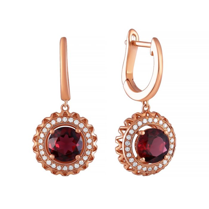 Серьги из золота с бриллиантом и родолитом (Арт.er36115_sr_rh_pink)
