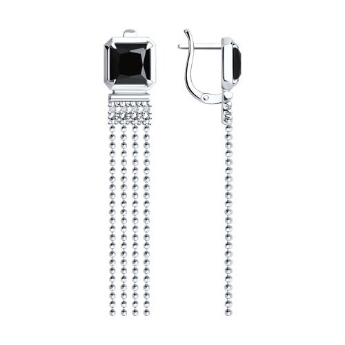 Серьги из серебра с ониксами и фианитами (Арт.94-321-02083-1)