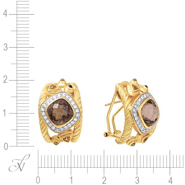 Серьги из золота с бриллиантом и кварцем (Арт.k916stc4yg_mc_yg)