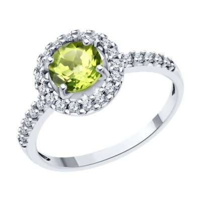 Кольцо из серебра с хризолитом и фианитами «Сияние Лайма» SOKOLOV (арт.92014324)