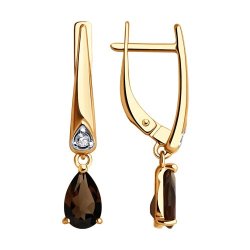 Серьги из золочёного серебра с раухтопазами и фианитами (Арт.92023026)