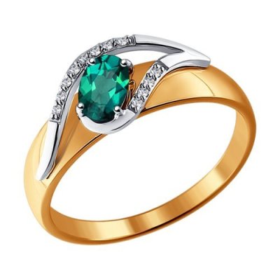 Кольцо из комбинированного золота с бриллиантами и изумрудом (Арт.3010524)