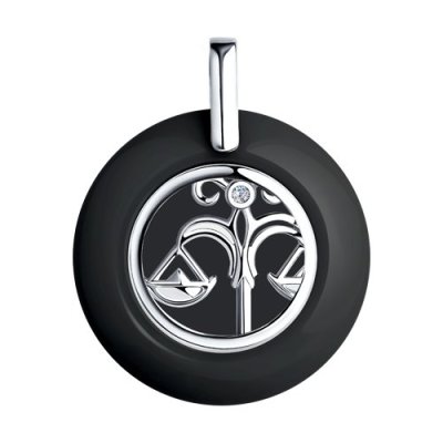 Подвеска из серебра с керамической вставкой и фианитом. знак зодиака весы (Арт.94-130-01256-1)