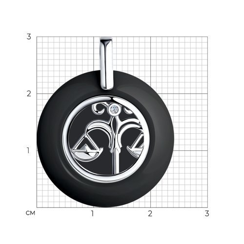 Подвеска из серебра с керамической вставкой и фианитом. знак зодиака весы (Арт.94-130-01256-1)