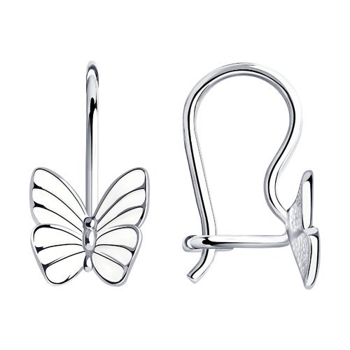 Детские серьги с белыми бабочками с эмалью (Арт.94021638)