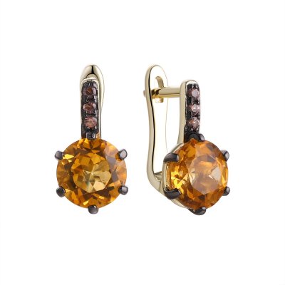 Серьги из серебра с цитрином (Арт.cz-e00573-x-lb-ys-x-br)