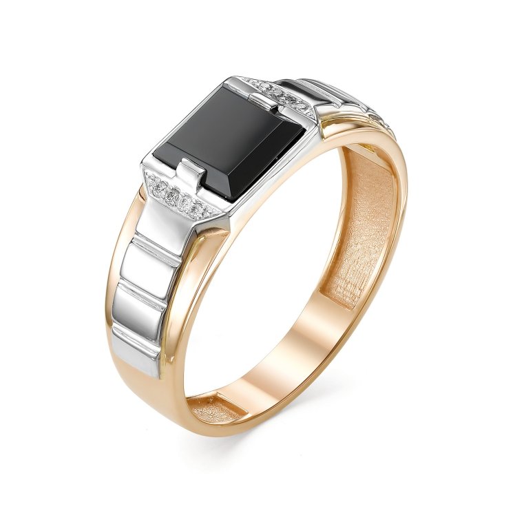 Золотое кольцо с бриллиантом и ониксом Алькор КЮЗ (Золото) 12454-111