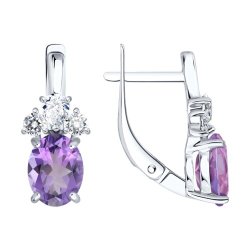 Серьги из серебра с аметистами и фианитами (Арт.92023198)