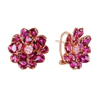 Серьги золотые с бриллиантами, родолитами и сапфирами «Розовый Пион» Myjewels (арт.E0003021B04_SR_PS_RH_PINK)