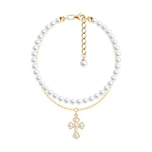 Браслет из золочёного серебра с синтетическим жемчугом «Небесный Крест» SOKOLOV (арт.9305-0225)