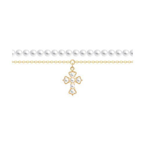 Браслет из золочёного серебра с синтетическим жемчугом «Небесный Крест» SOKOLOV (арт.9305-0225)