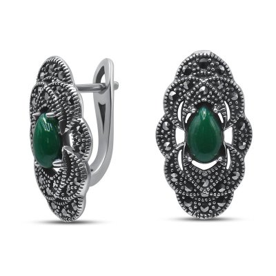 Серьги серебряные с агатом и марказитом «Крылья» SOKOLOV (арт.2239332370e_agat_markazit)