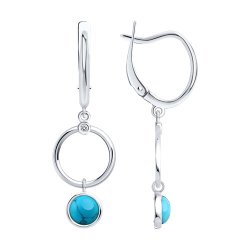 Серьги из серебра с бирюзой и фианитами (Арт.94-121-02348-1)