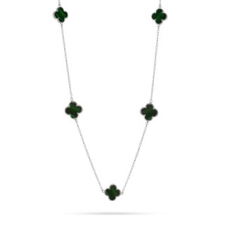 Ожерелье с малахитом «Lucky Large Clover» серебро 925 Fresh Jewelry (арт.TC-N748-1-X-W-Mal-X-X)