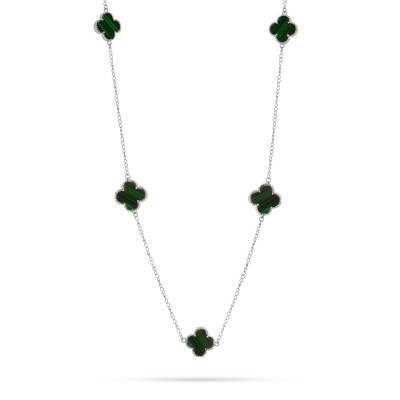 Ожерелье с малахитом «Lucky Large Clover» серебро 925 Fresh Jewelry (арт.TC-N748-1-X-W-Mal-X-X)