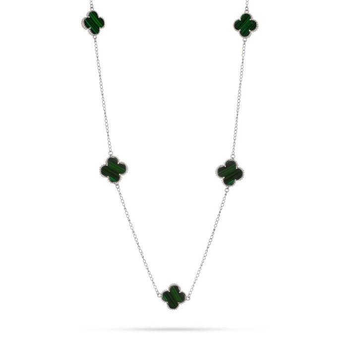 Ожерелье с малахитом «Lucky Large Clover» серебро 925 Fresh Jewelry (арт.TC-N748-1-X-W-Mal-X-X)