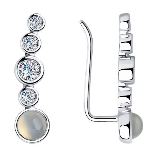 Серьги из серебра с лунными камнями и фианитами (Арт.83020224)
