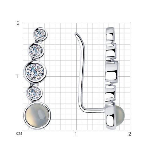 Серьги из серебра с лунными камнями и фианитами (Арт.83020224)