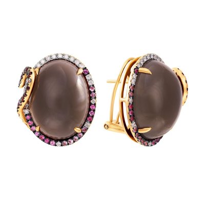 Серьги золото с бриллиантами, сапфирами и халцедоном «Туманное Созвездие» MYJEWELS (арт.GE30229-WD-LDPS-RG_PS_SM_CH_YG)