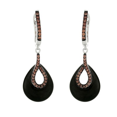 Серьги серебряные с керамикой и куб. цирконием «Черная капля Ceramic» Fresh Jewelry (арт.TM-E00144-B-WB-X-X-DB)