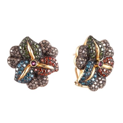 Серьги золото с бриллиантами и рубинами «Зимний цветок» Myjewels (арт.ME44027K-3_SR_DC_DN_RU_YG)