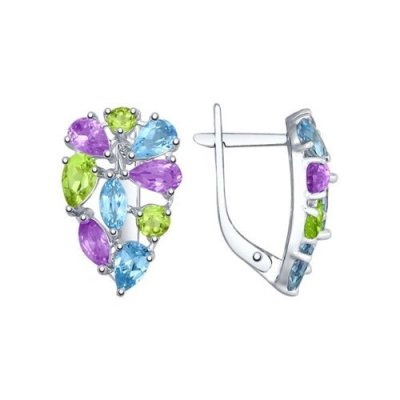 Серьги серебряные с аметистом, топазом и хризолитом «Радуга Света» SOKOLOV (арт.92021532)