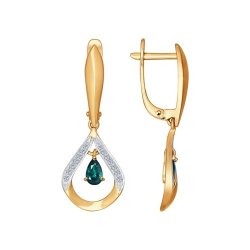 Серьги длинные из золота с бриллиантами и изумрудами (Арт.3020418)