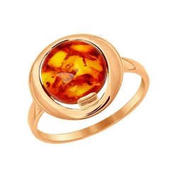 Кольцо из золочёного серебра с коричневым янтарём (Арт.93010513)