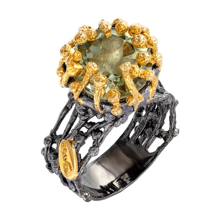 Серебряное кольцо BEAVERS с зеленым аметистом 1132az_ox