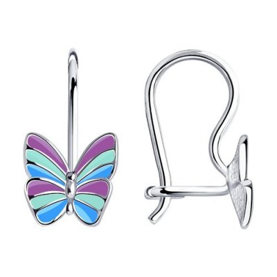 Детские серьги с яркими бабочками с эмалью (Арт.94021639)