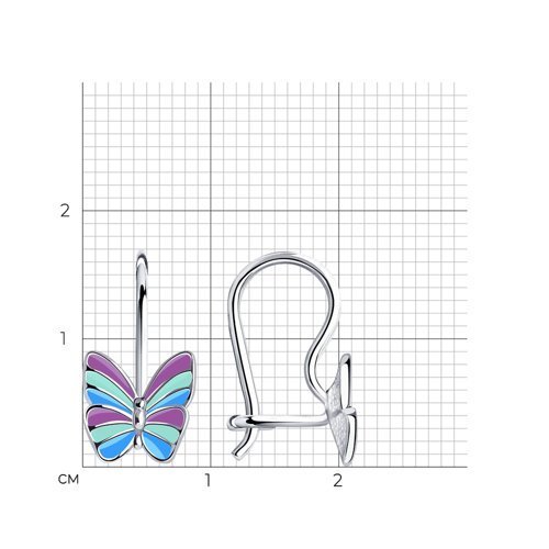 Детские серьги с яркими бабочками с эмалью (Арт.94021639)