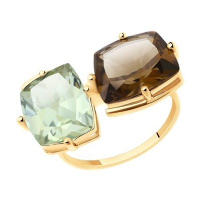 Кольцо золотое с аметистом и раухтопазом «Дуэт Туманов» Соколов (арт.716017)