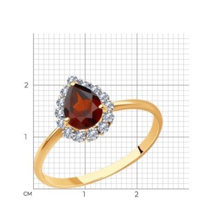 Кольцо золото 585 с гранатом и фианитами «Алая Капля» SOKOLOV (арт.716788)