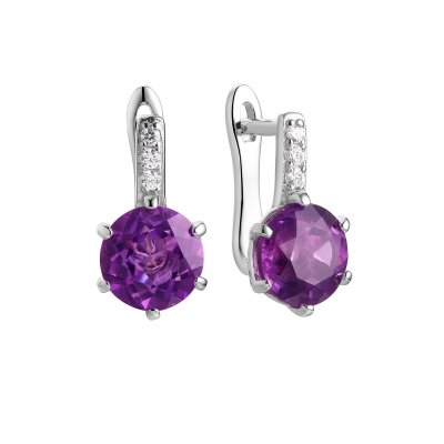 Серьги из серебра с аметистом и фианитом (Арт.cz-e00573-x-w-pur-x-w)