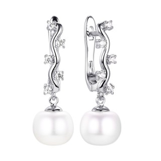 Серьги серебряные с жемчугом и фианитами «Nautilus Shine» Fresh Jewelry (арт.PI-E10094-X-W-PN-X-W)