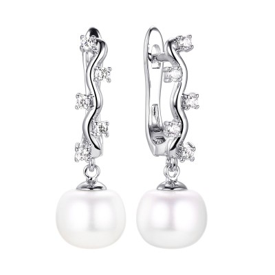 Серьги серебряные с жемчугом и фианитами «Nautilus Shine» Fresh Jewelry (арт.PI-E10094-X-W-PN-X-W)