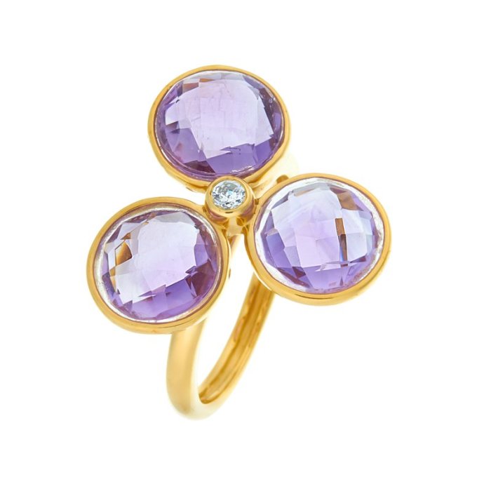 Кольцо из серебра с аметистом и куб. цирконием (Арт.rb-r00011-x-g-pur-x-w)