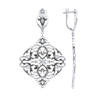 Серьги серебряные с фианитами «Ажурный бал» Соколов (арт.94-121-02352-1)